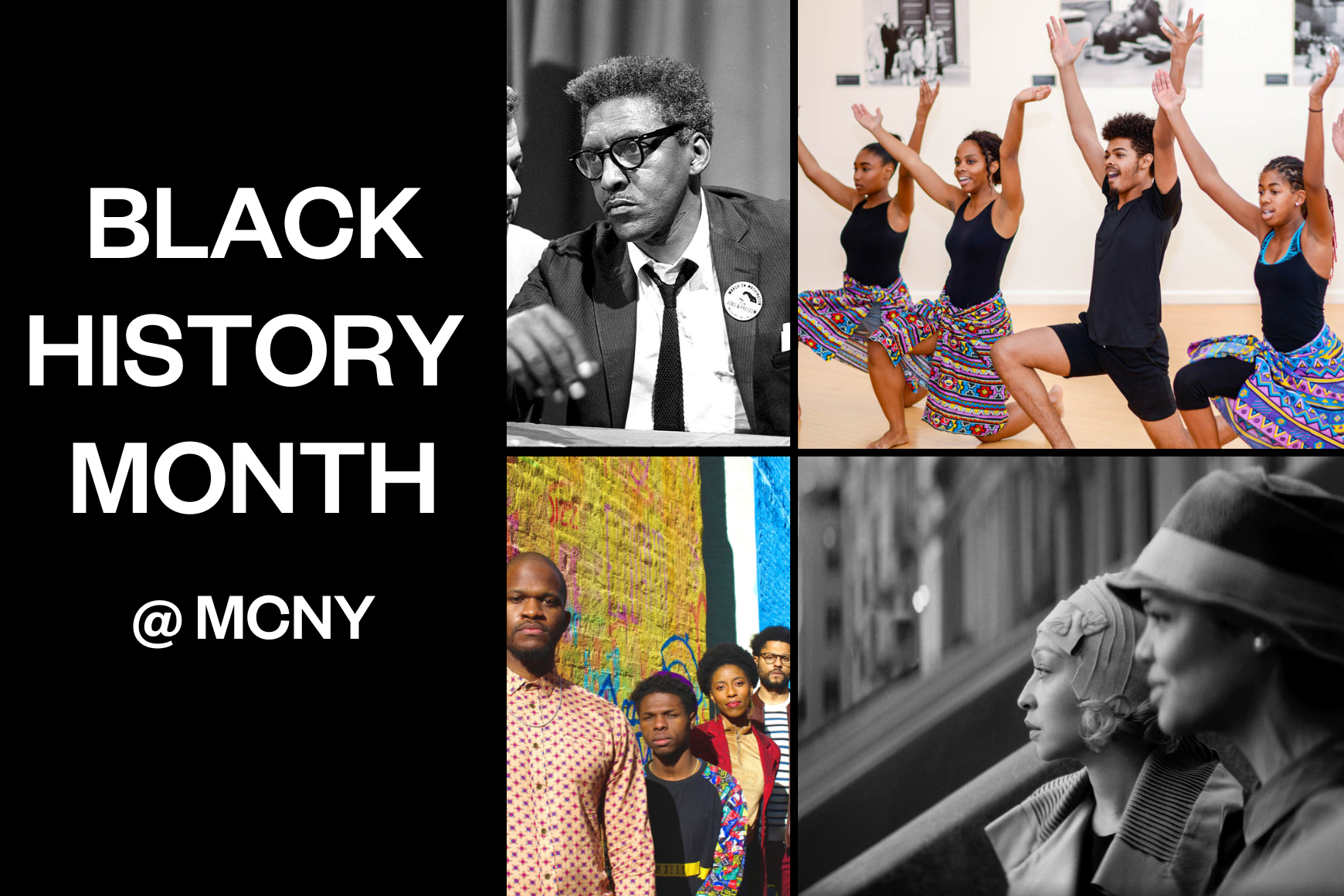 Text "Black History Month @MCNY" with Photo collage 